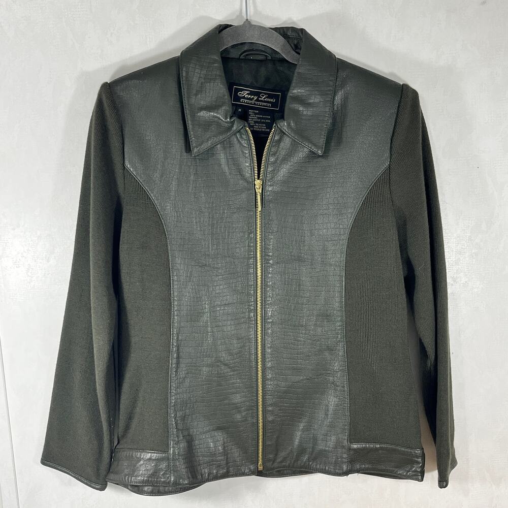 Terry Lewis Classic Luxuries 100% Leather Shell with Wool Jacket Trim Black Med